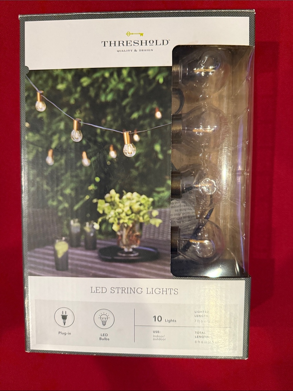 Threshold Clear Bulb LED String Lights with Black Cord in Box
